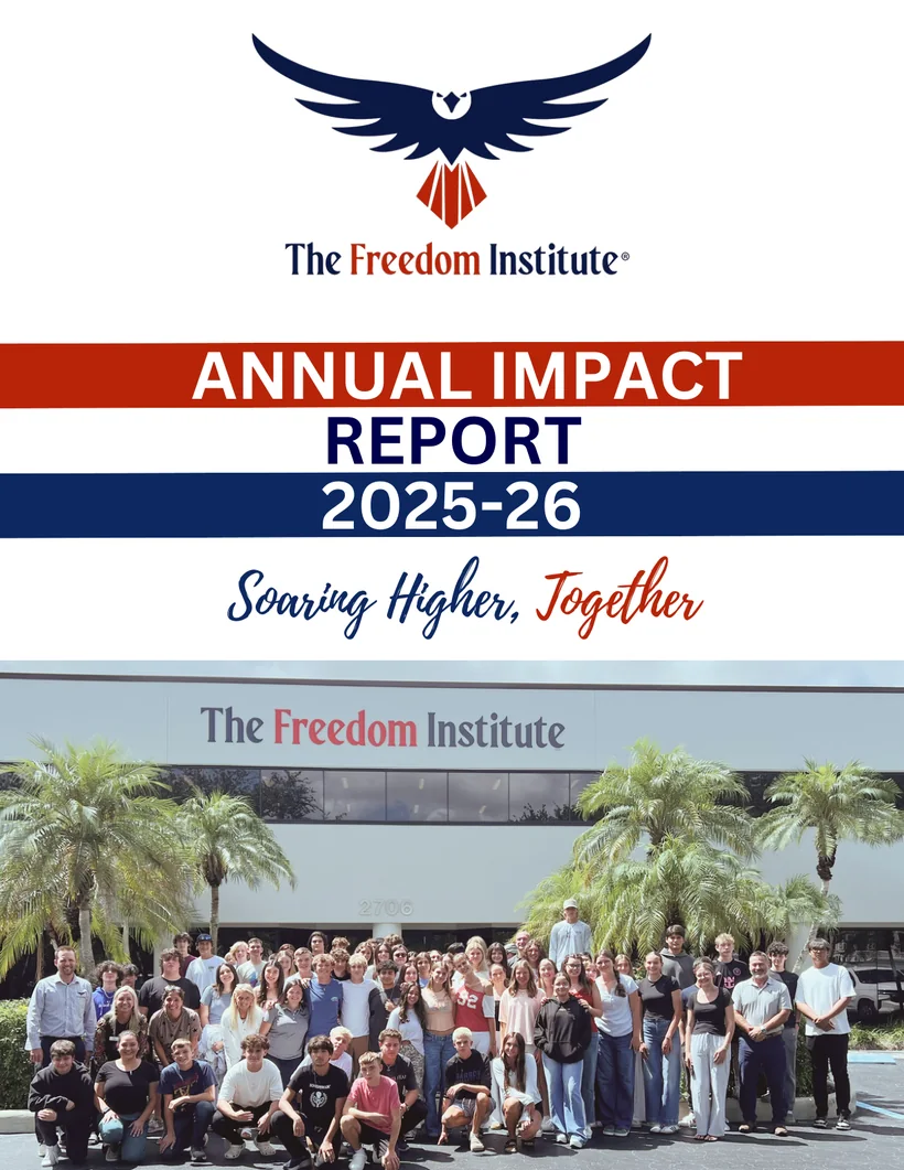 Cover of The Freedom Institute 2025-26 Annual Impact Report, Soaring Higher Together